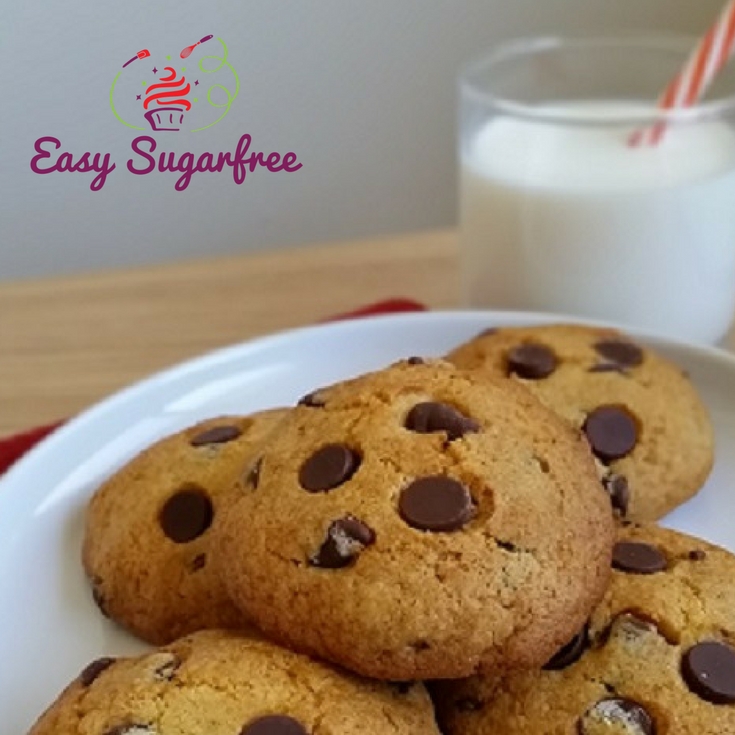 sugar free choc chip cookies on a plate